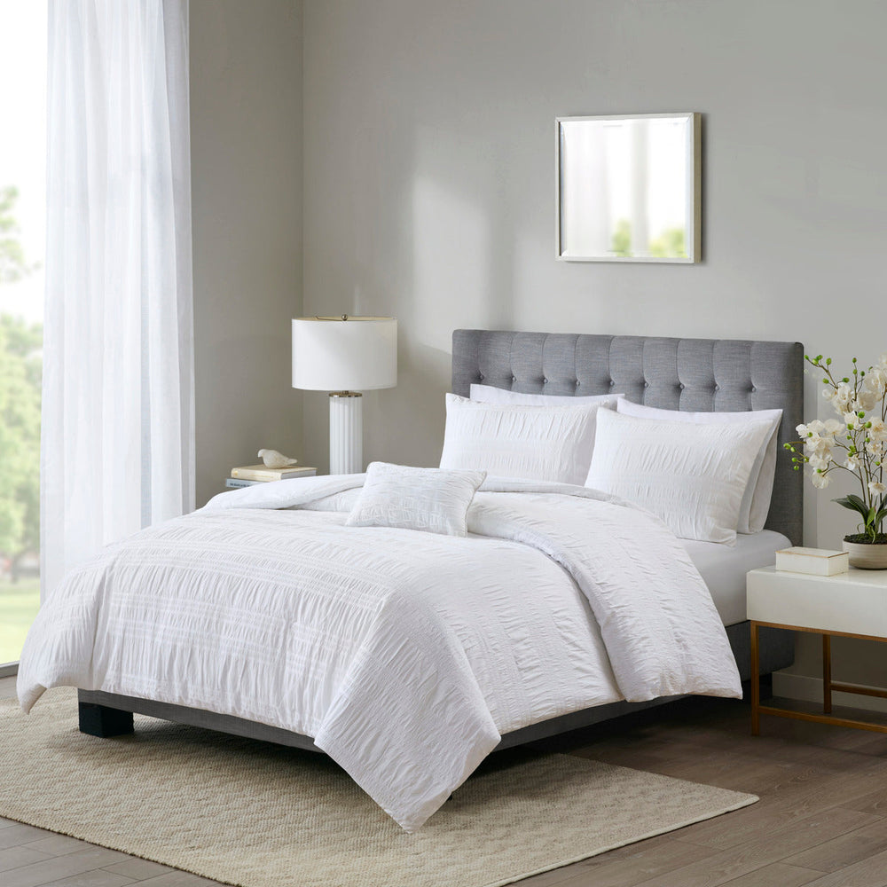 King/Cal King 4 Piece Cotton Seersucker Duvet Cover Set Media 2
