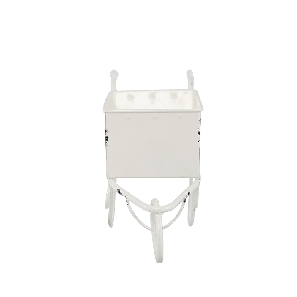 11.5x4x7' White Metal Decorative Disressed Wheelbarrow Planter, Tabletop Decor Media 4