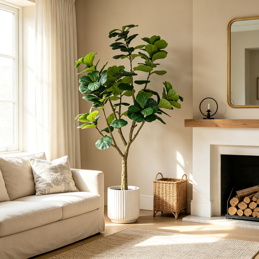 7FT Artificial Fiddle Leaf Fig Tree, Realistic Faux Potted Plant in Black Pot, 1pc/set Media 1