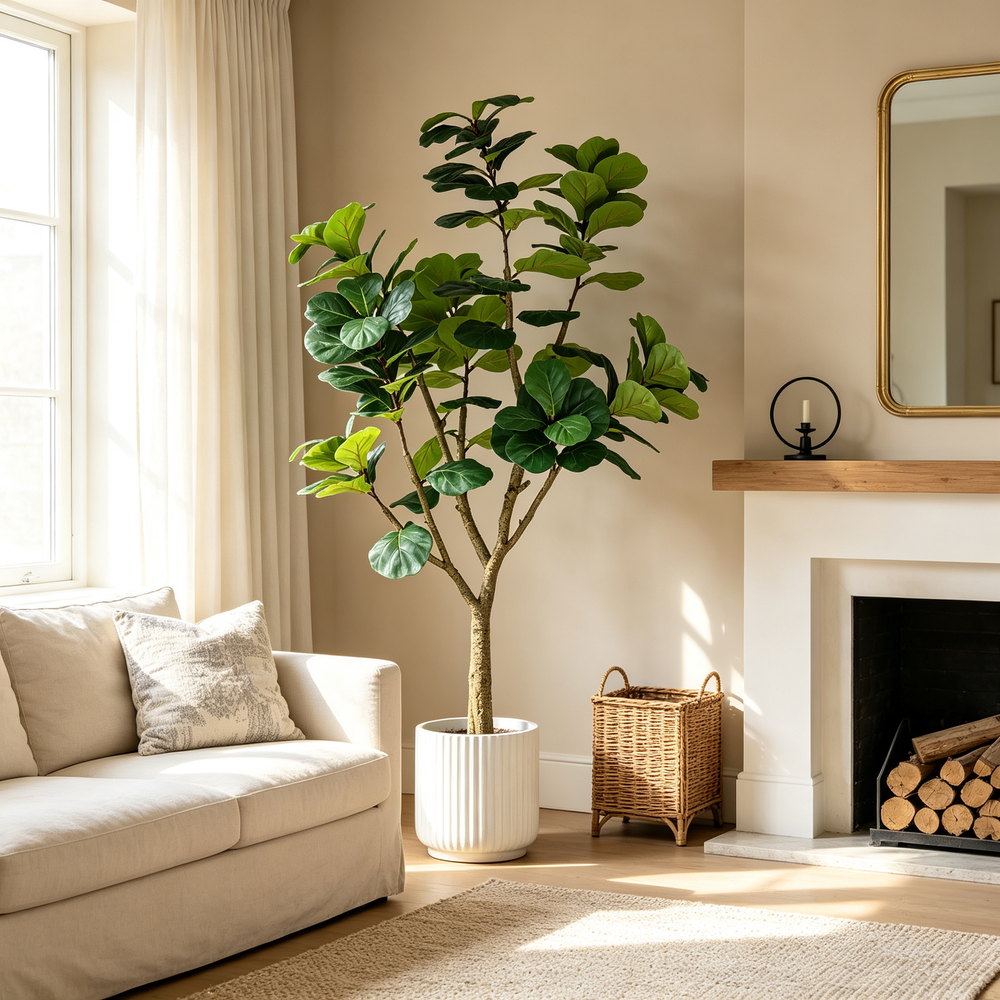 7FT Artificial Fiddle Leaf Fig Tree, Realistic Faux Potted Plant in Black Pot, 1pc/set Media 1
