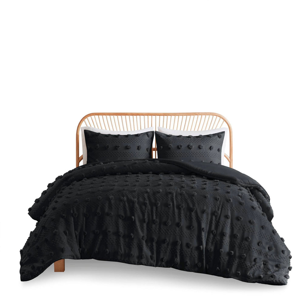 3 PCS Full/Queen Clip Jacquard Duvet Cover Set Black Media 10