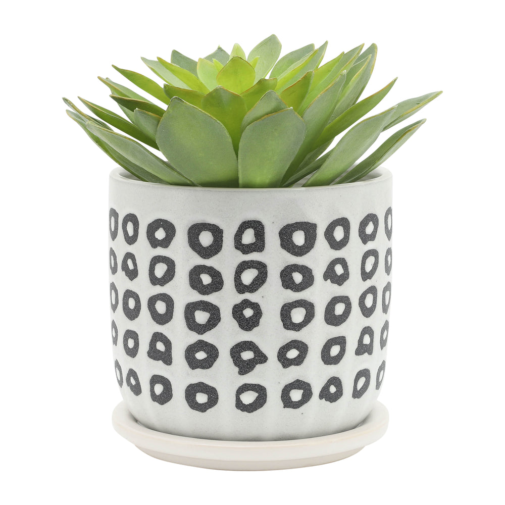 S/2 5/6' AZTEC PLANTER W/ SAUCER, BLACK Media 6