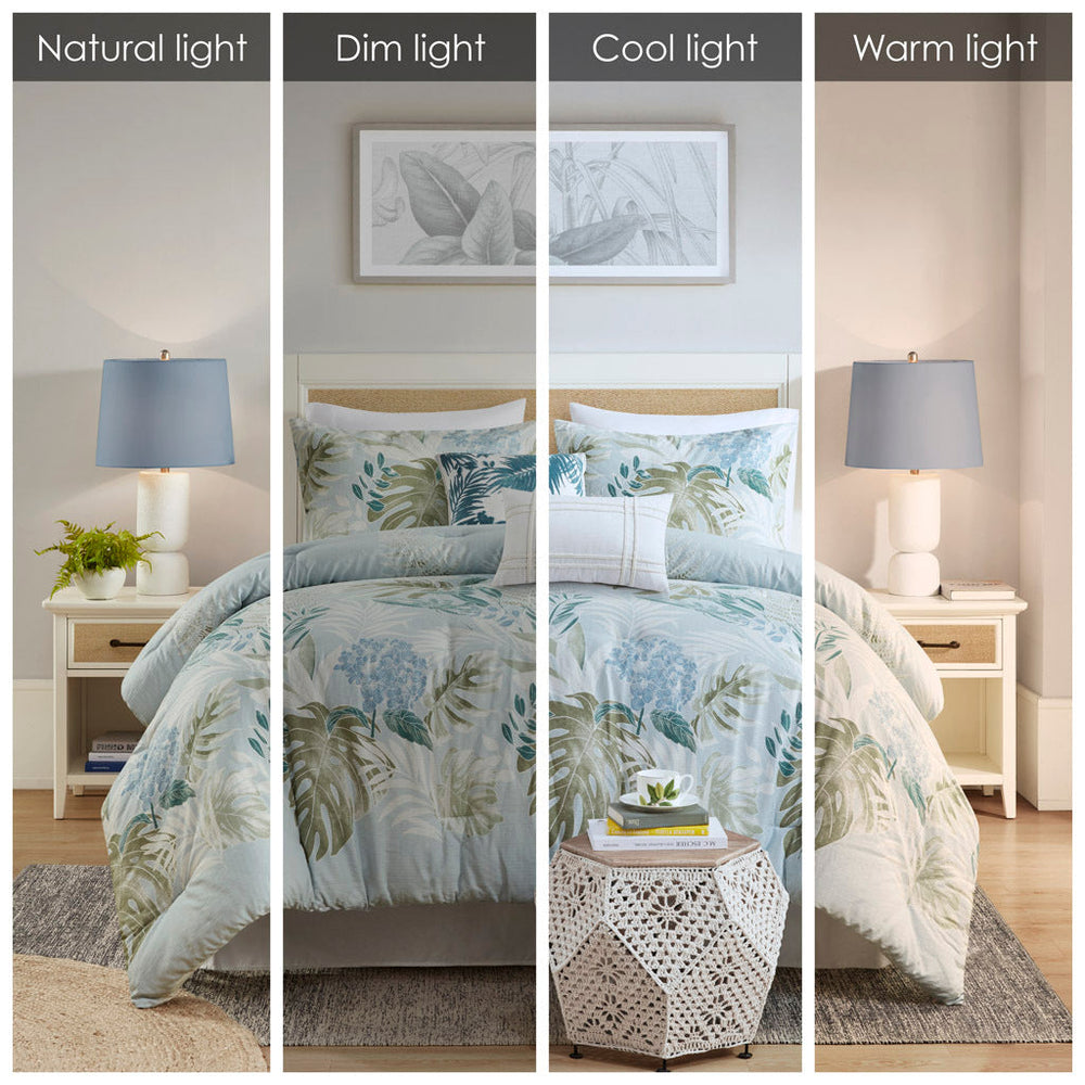 6 Piece Oversized Cotton Comforter Set with Throw Pillow Blue Queen Media 12