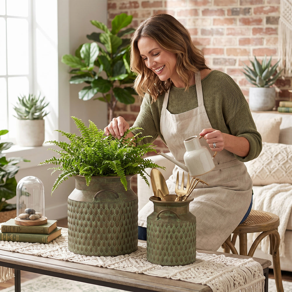 S/2 Iron Milk Jug Planters with Textured Green Finish Media 7