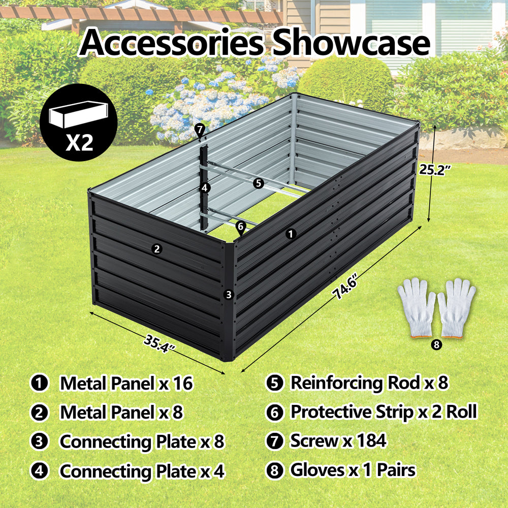 2-Pack 6x3x2 FT Galvanized Metal Raised Garden Beds, Reinforced Rustproof Colored Steel Planter Boxes for Vegetables, Flowers, Herbs and Succulents Outdoor Media 6