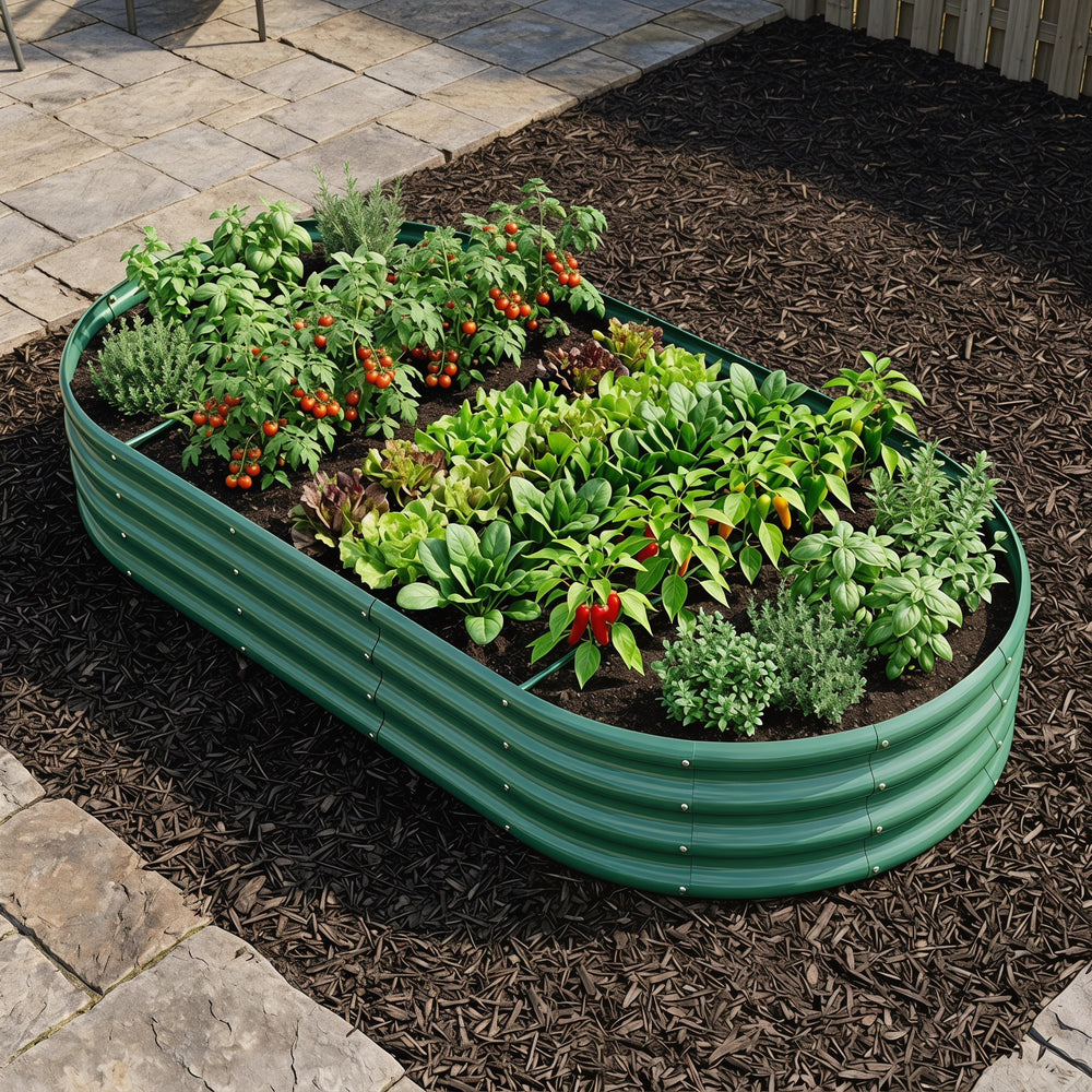 Galvanized Raised Garden Bed 8x4x1ft - Heavy Duty Metal Planter Box for Vegetables, Herbs & Flowers, Rust-Proof Outdoor Garden Bed with Large Capacity, Green, 1PCS Media 7