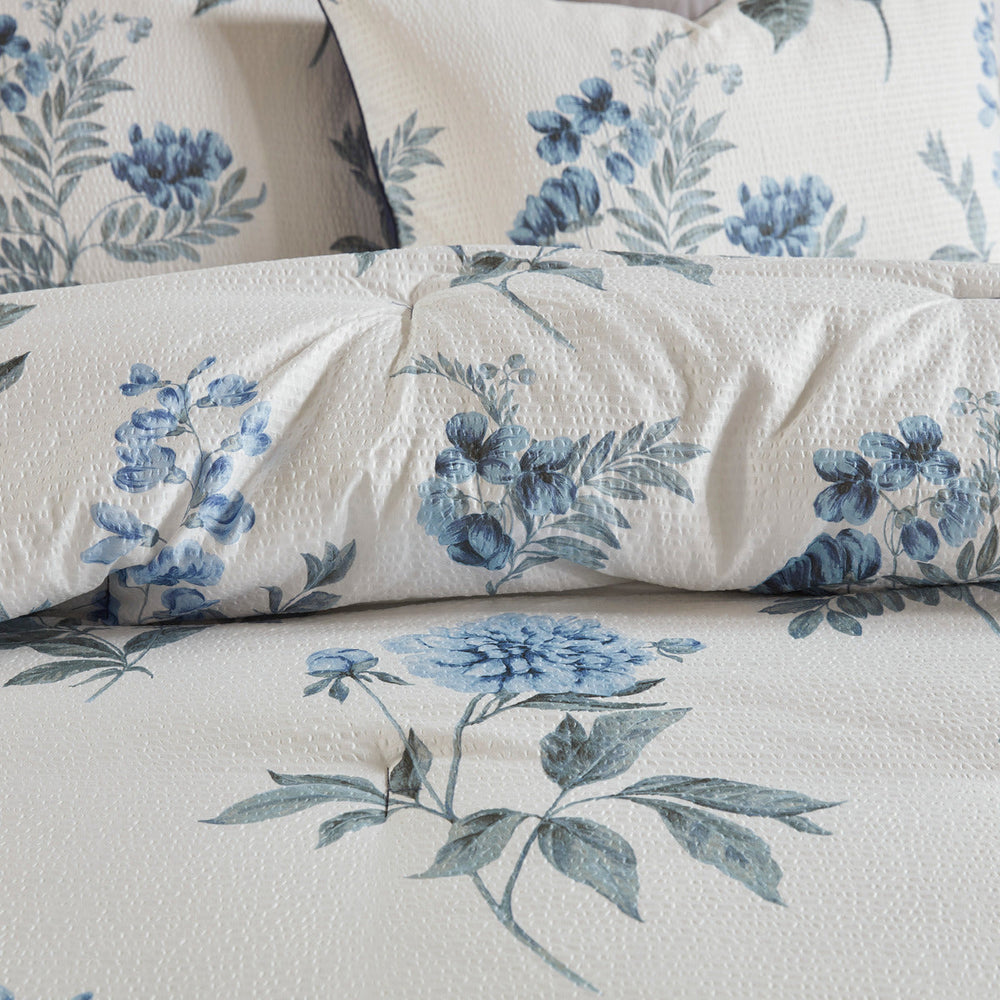 7 Piece Printed Seersucker Comforter Set with Throw Blanket Blue King/Cal King Media 11