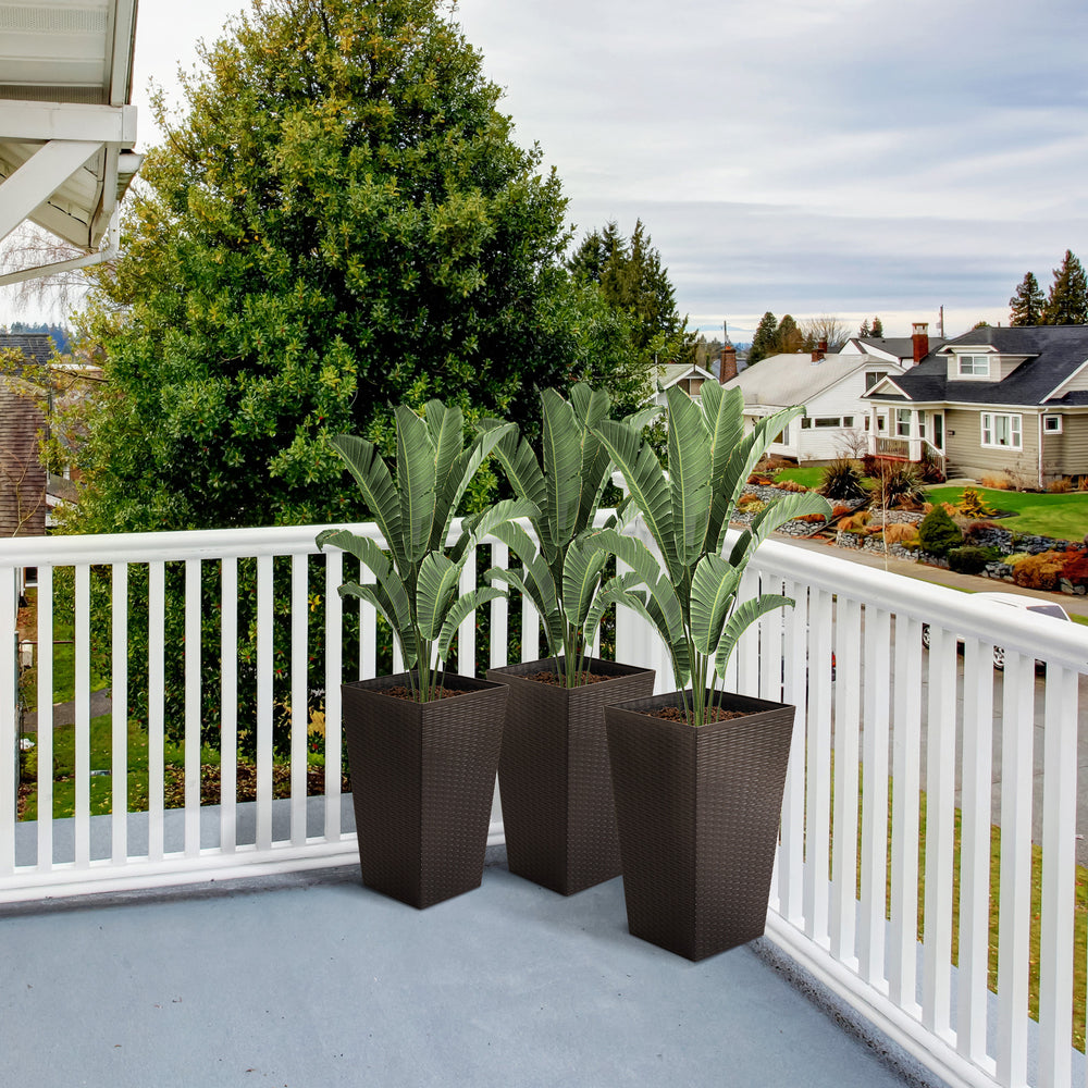 Outsunny Set of 3 Tall Planters with Drainage Hole, Outdoor Flower Pots, Indoor Planters for Porch, Front Door, Entryway, Patio and Deck, Brown Media 2