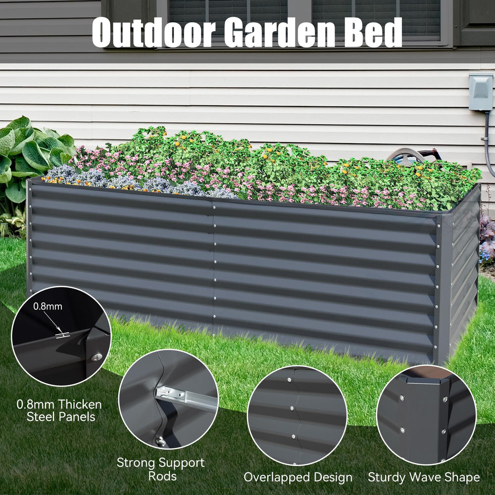 8x4x2 ft Galvanized Raised Garden Bed, Outdoor Planter Garden Boxes Large Metal Planter Box for Gardening Vegetables Fruits Flowers,Gray Media 3