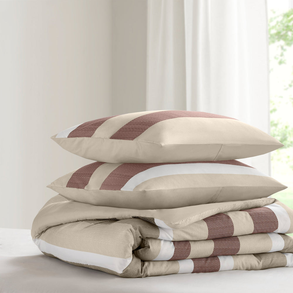 3-Piece King/Cal King Stripe Textured Print Comforter Set,Terracotta Media 9