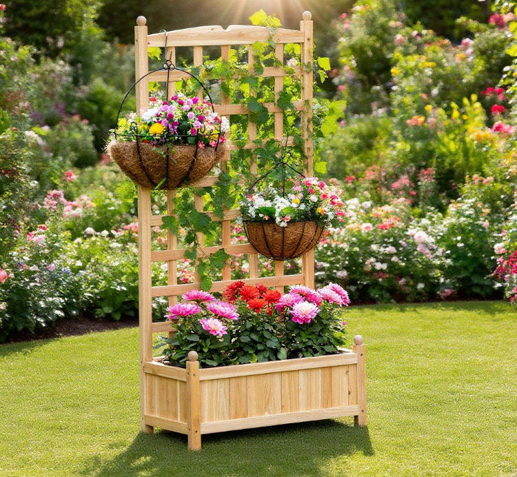 Flower shelf Wooden Raised Garden Bed , Outdoor Planter Box Media 1