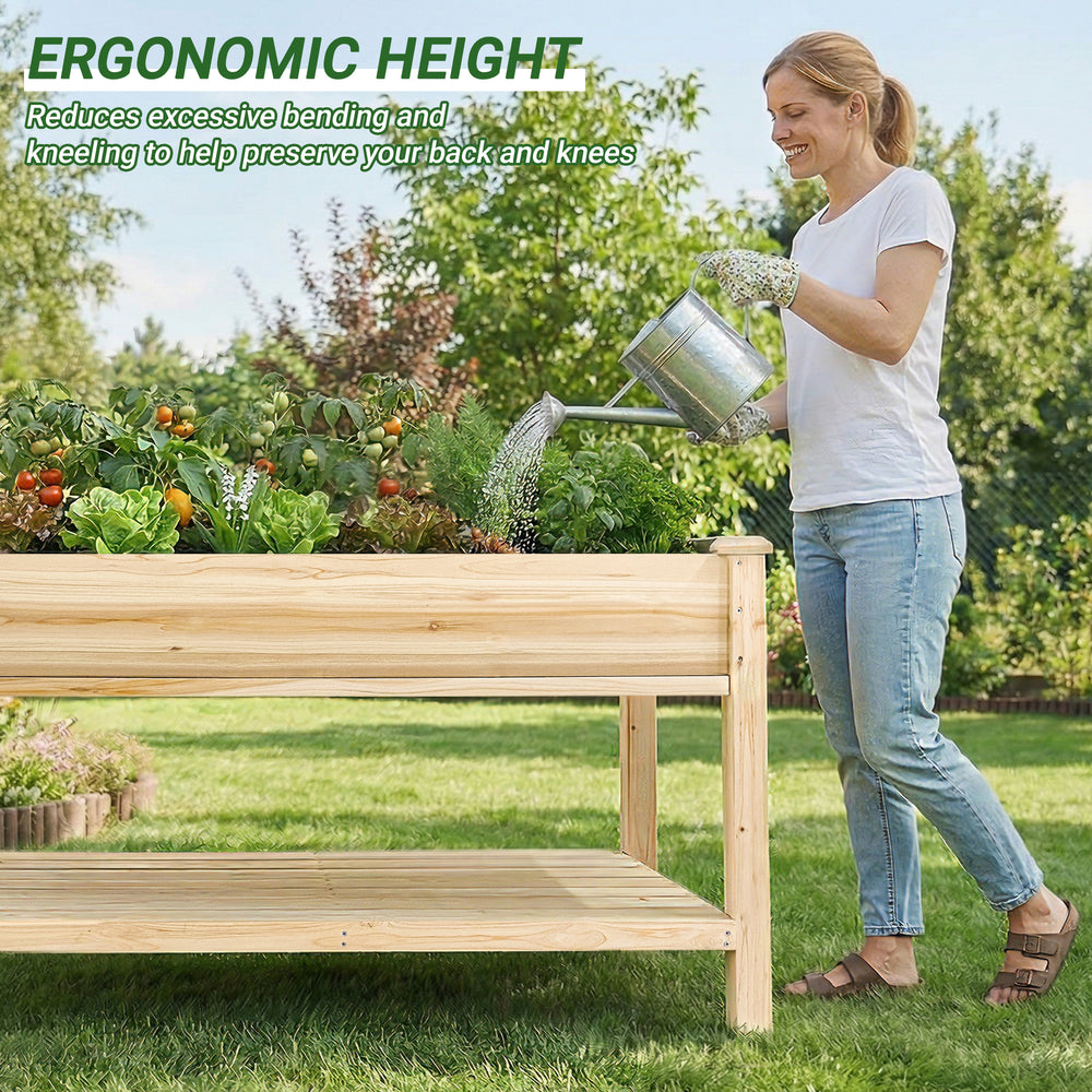 Raised Garden Bed 48x23x31.1-inch Elevated Wood Planter with Water Collection Tray, Storage Shelf, Protective Liner Media 5