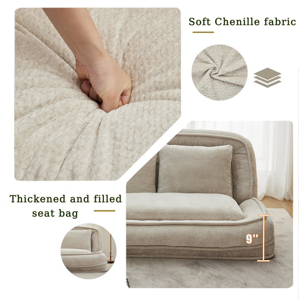Pet Sofa Bed Chenille 2-In-1 Lounge Couch With 5 Adjustable Positions For People & Pets Beige Media 8