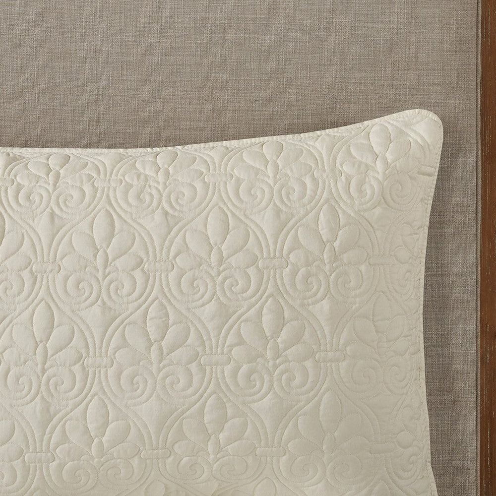 3 Piece Split Corner Pleated Quilted Bedspread Cream King Media 5
