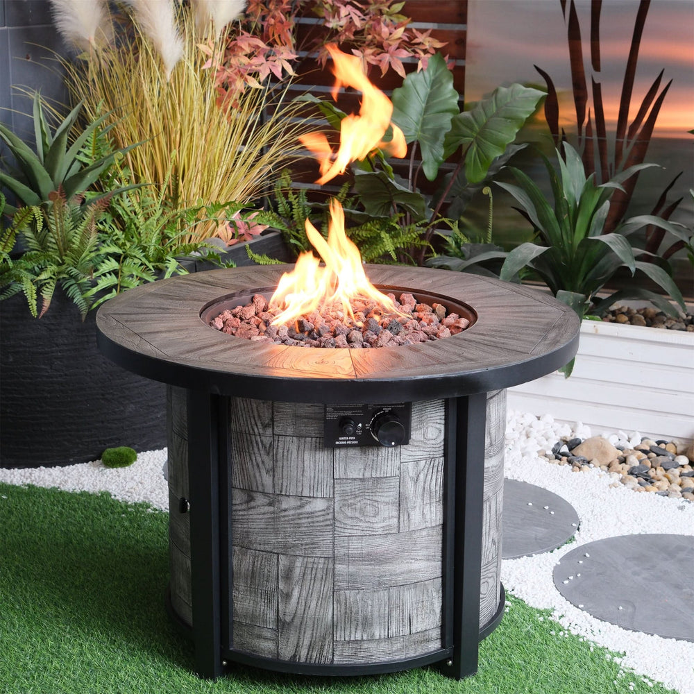 Outdoor Propane Fire Pit Concrete Stonecrest & Lava Rocks Cover Included Media 19