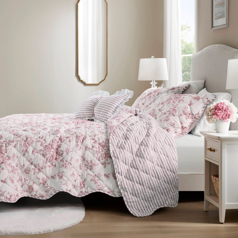 4 Pieces King  Quilt Set with Decorative Pillow,Pink Media 23