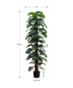 Artificial Plant, 83' Tall, Monstera Tree, Floor, Indoor, Decorative, Green Leaves, Black Pot perspective