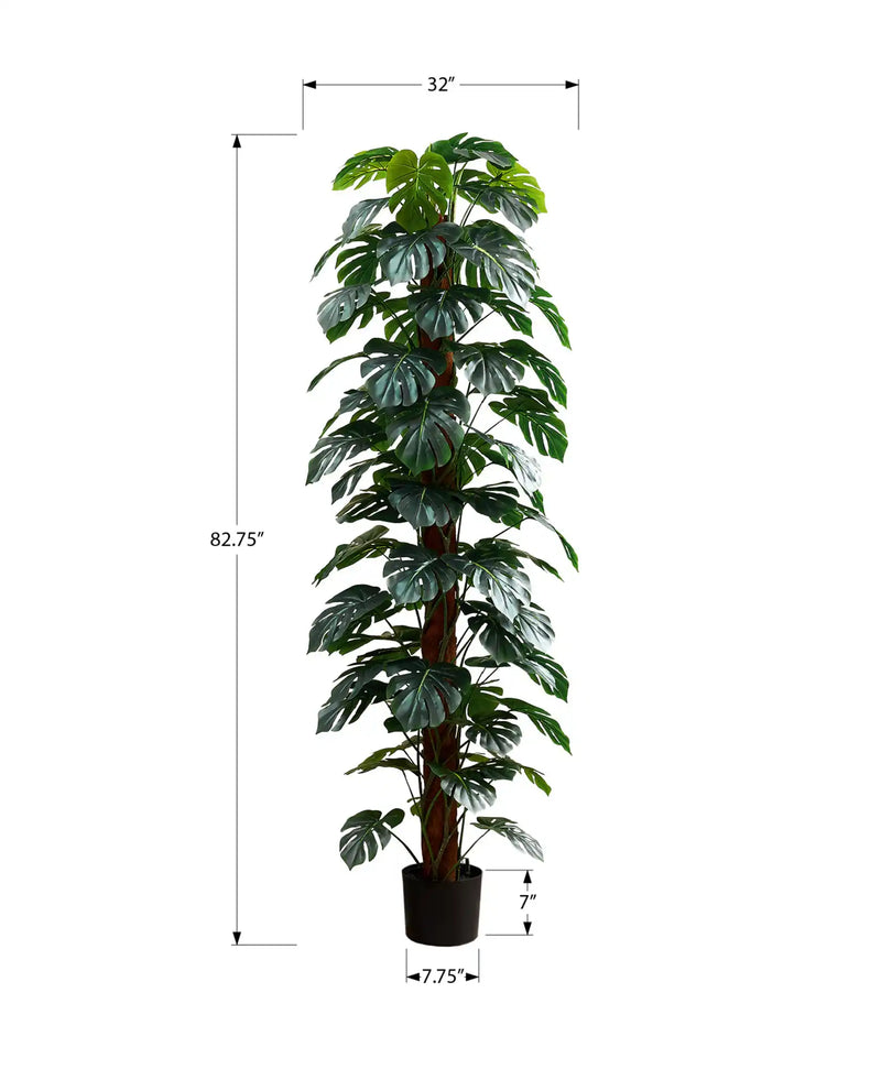Artificial Plant, 83' Tall, Monstera Tree, Floor, Indoor, Decorative, Green Leaves, Black Pot