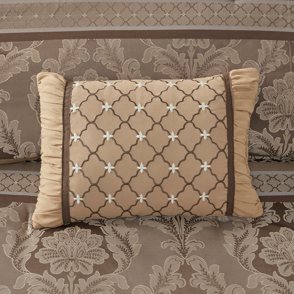 7 Piece Jacquard Comforter Set Brown/Gold King Media 5
