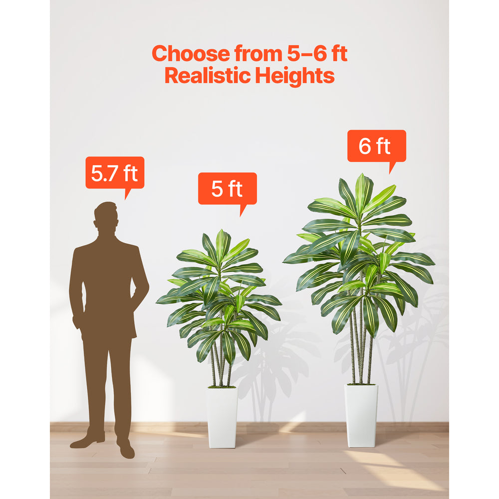 Artificial Dracaena Tree 5 ft, Fake Palm Tropical Plants with White Tall Planter, Faux Floor Silk Plant in Pot, Large Trees for Home Office Living Room Decor House Warming, Indoor Outdoor Media 2