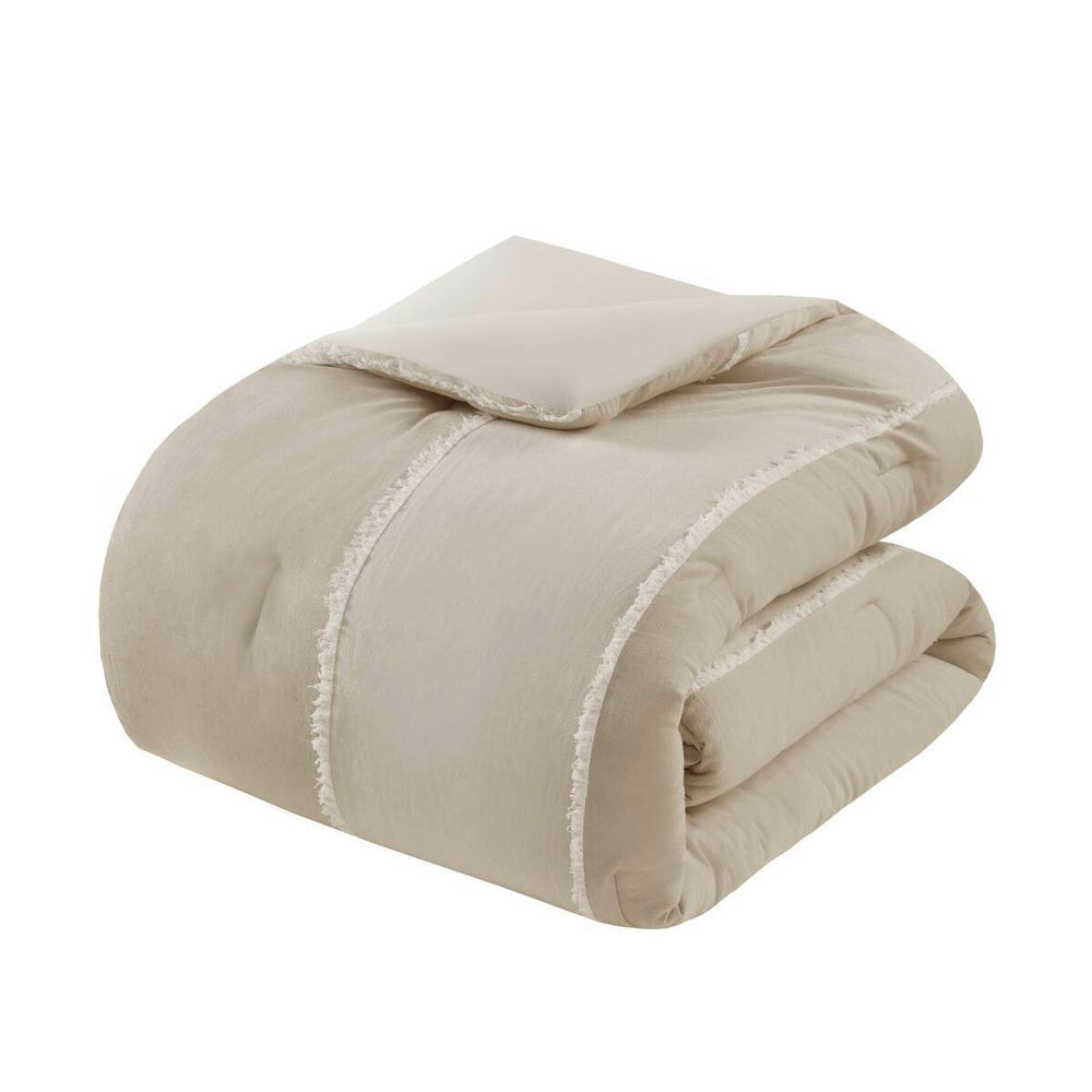 3 Piece Striped Cotton Comforter Set Taupe King/Cal King Media 16