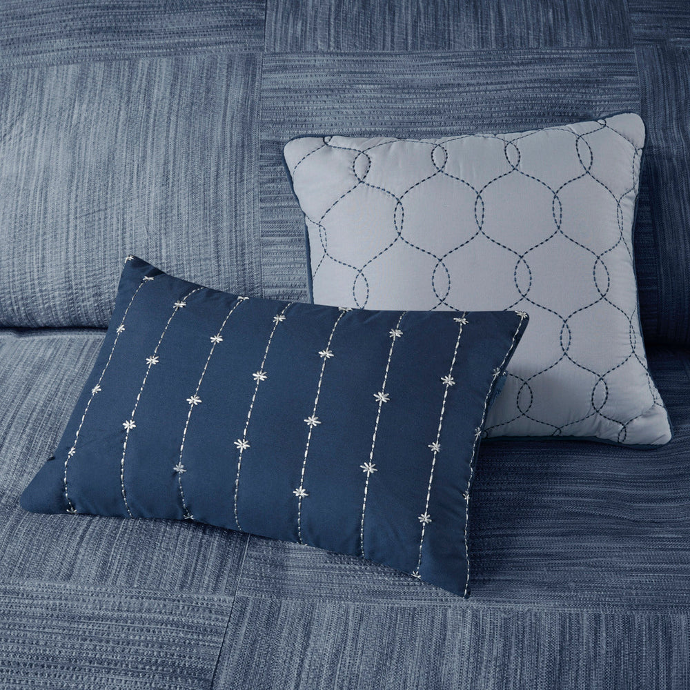 7 Piece Printed Seersucker Comforter Set Navy King Media 14