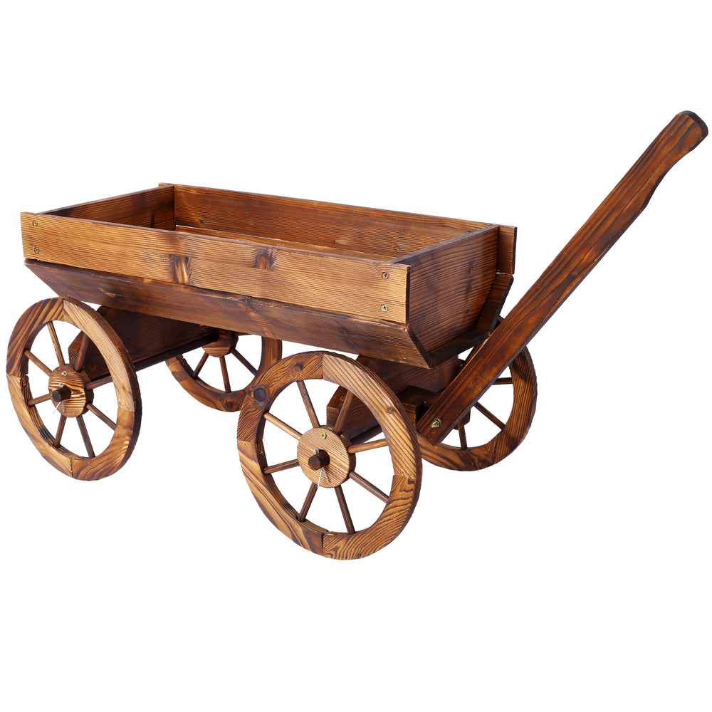 Wood Wagon Flower Planter Pot Stand W/Wheels Home Garden Outdoor Decor Media 6