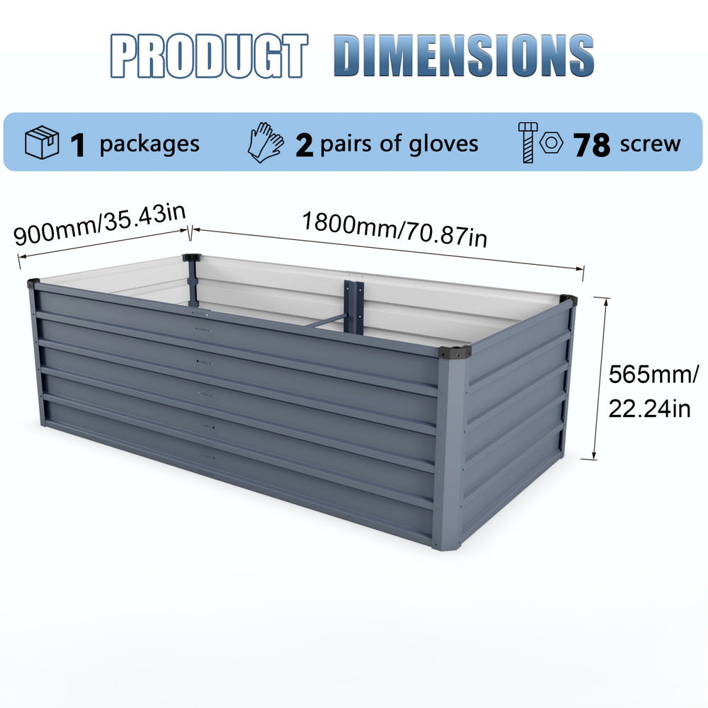 6x3x2 ft 2 pcs Large Raised Garden Bed Kit, Grey Rectangular Galvanized Metal Outdoor Garden Bed, Planter Raised Garden Boxes Outdoor Garden Beds for Growing Plants, Vegetables and Flowers. Media 3