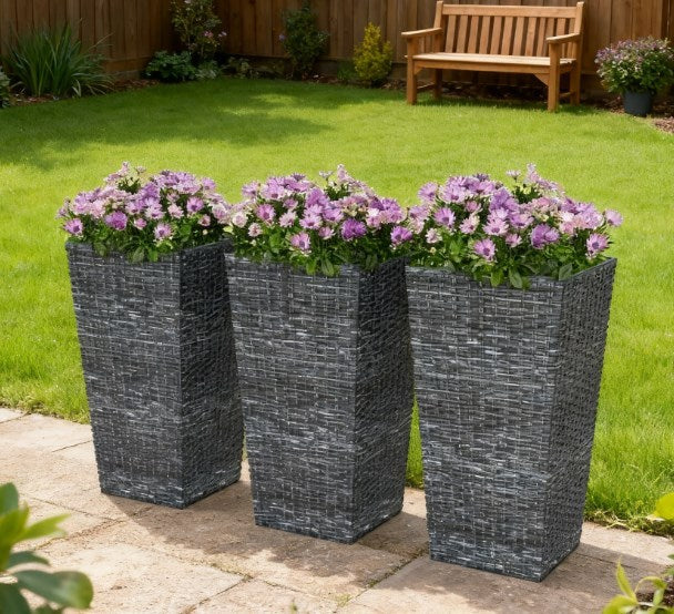 Taper Planters,Tall Planters for Outdoor Plants Set of 3,with Drainage Holes, Rattan Decor Plant Pots for Indoor Outdoor Media 1