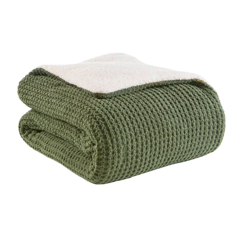 3 Pieces Full/Queen Waffle Knit Chenille Comforter Set,Olive Media 7