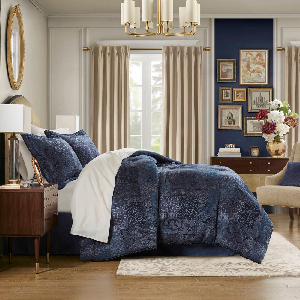 4 PCS Cal King Comforter Set Navy Media 9