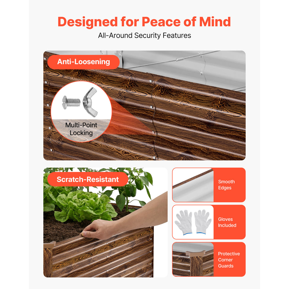 Galvanized Raised Garden Bed, 8 x 4 x 2 ft, Rectangular Metal Planter Box Kit Outdoor, Bottomless Elevated Planting Box with Gloves, Alu-Zinc, for Growing Flowers Vegetables, Deep Wood Grain Media 5
