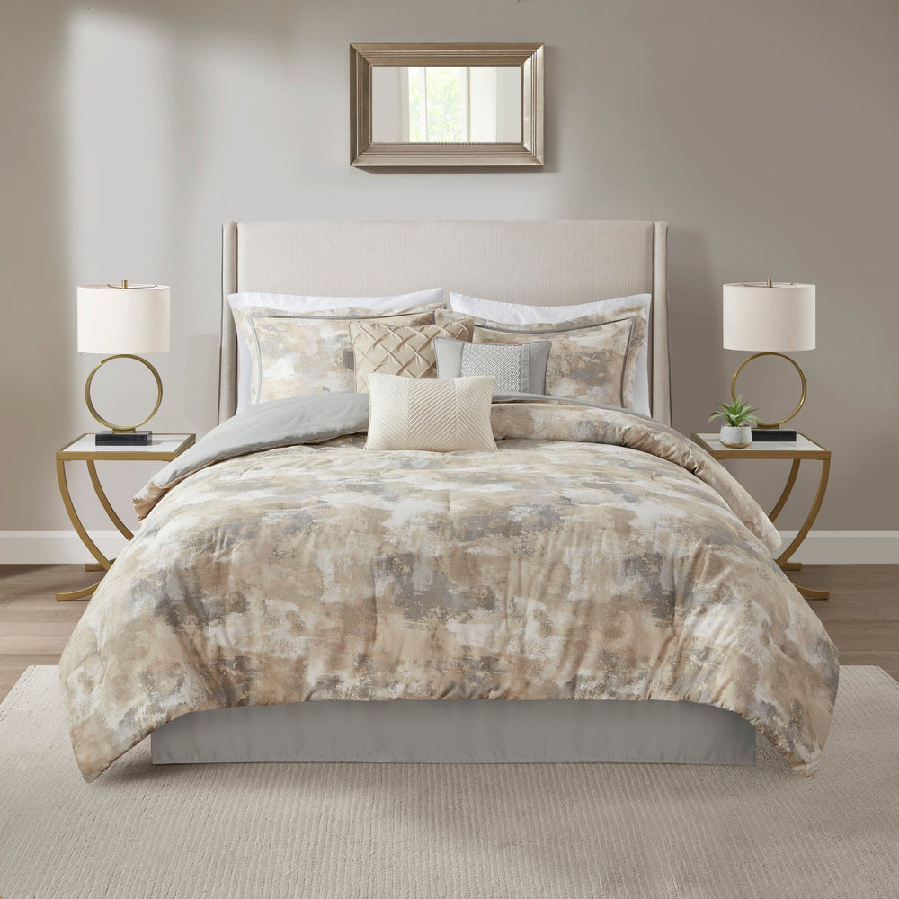 7 Piece Textured Cotton Blend Comforter Set Gray Cal King Media 7