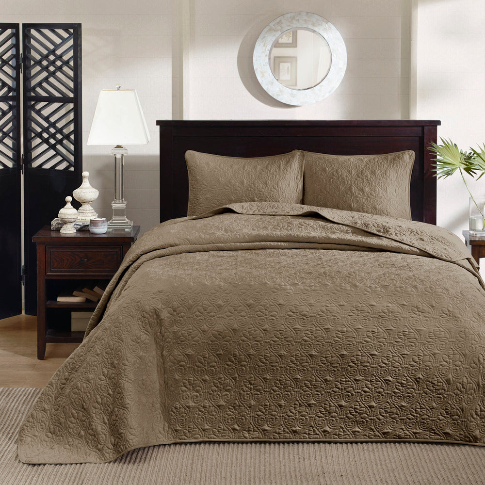 Reversible Bedspread Set Mocha Queen Media 7