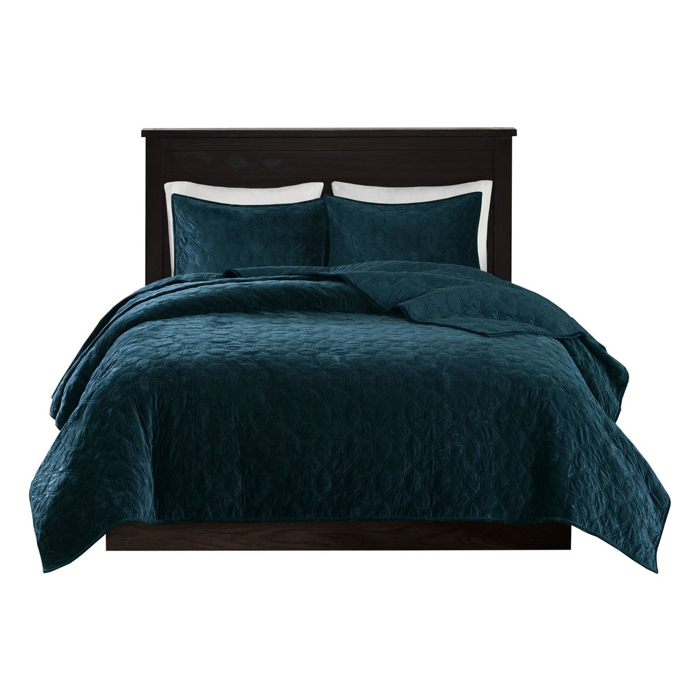 3 Piece Velvet Quilt Set Teal King/Cal King Media 6
