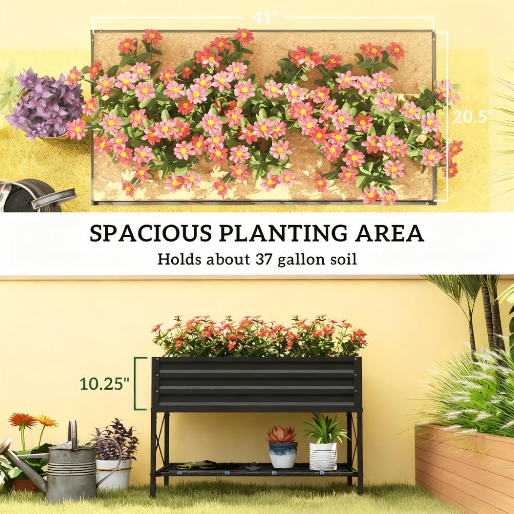 Metal Planter Box,Galvanized Raised Garden Bed,with Legs,Storage Shelf and Bed Liner Media 6