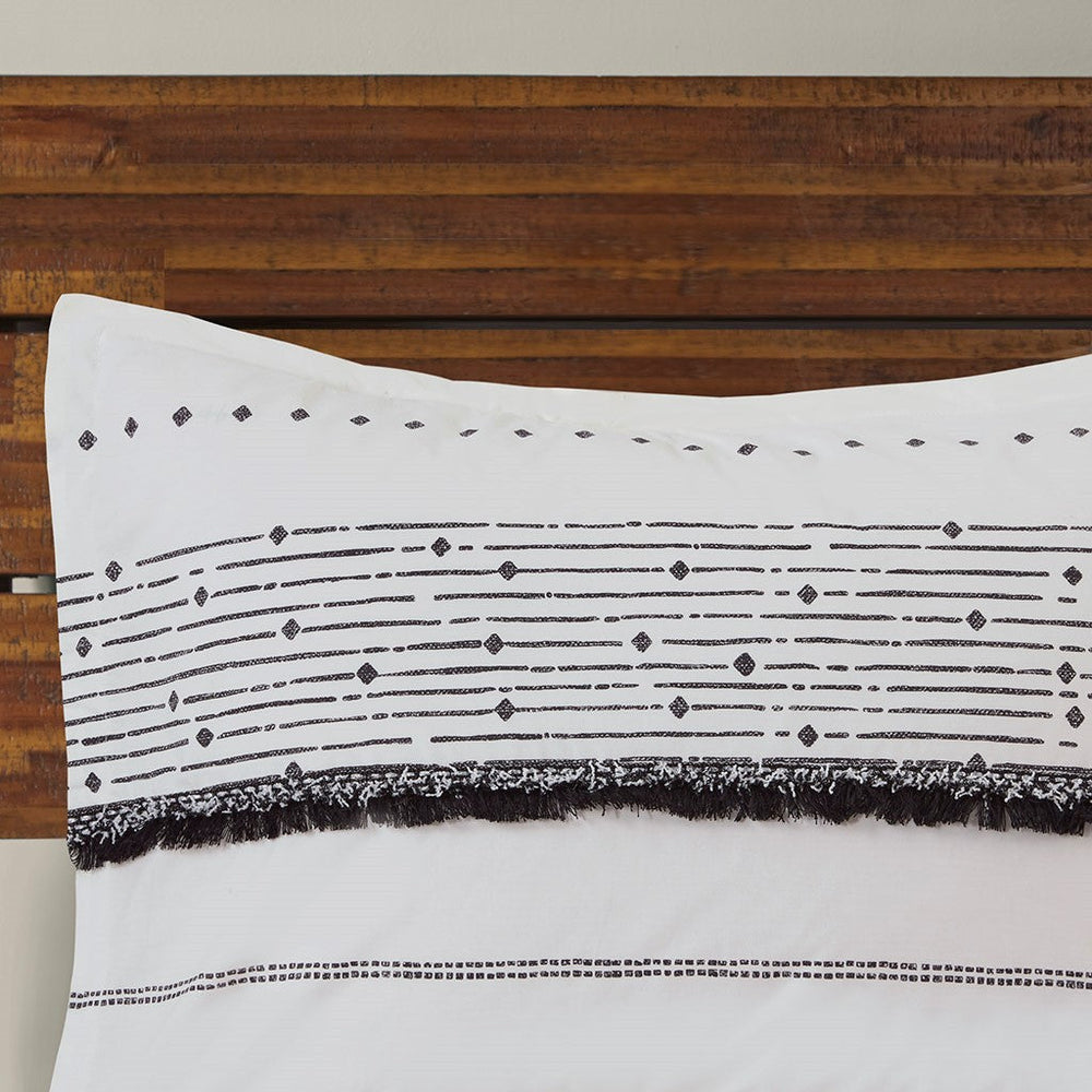 Cotton Printed Comforter Set with Trims Black/White King/Cal King Media 11