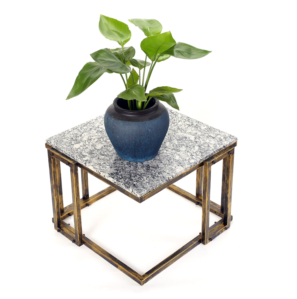 14.5' Granite Marble Black / Gold Plant Stand Media 3