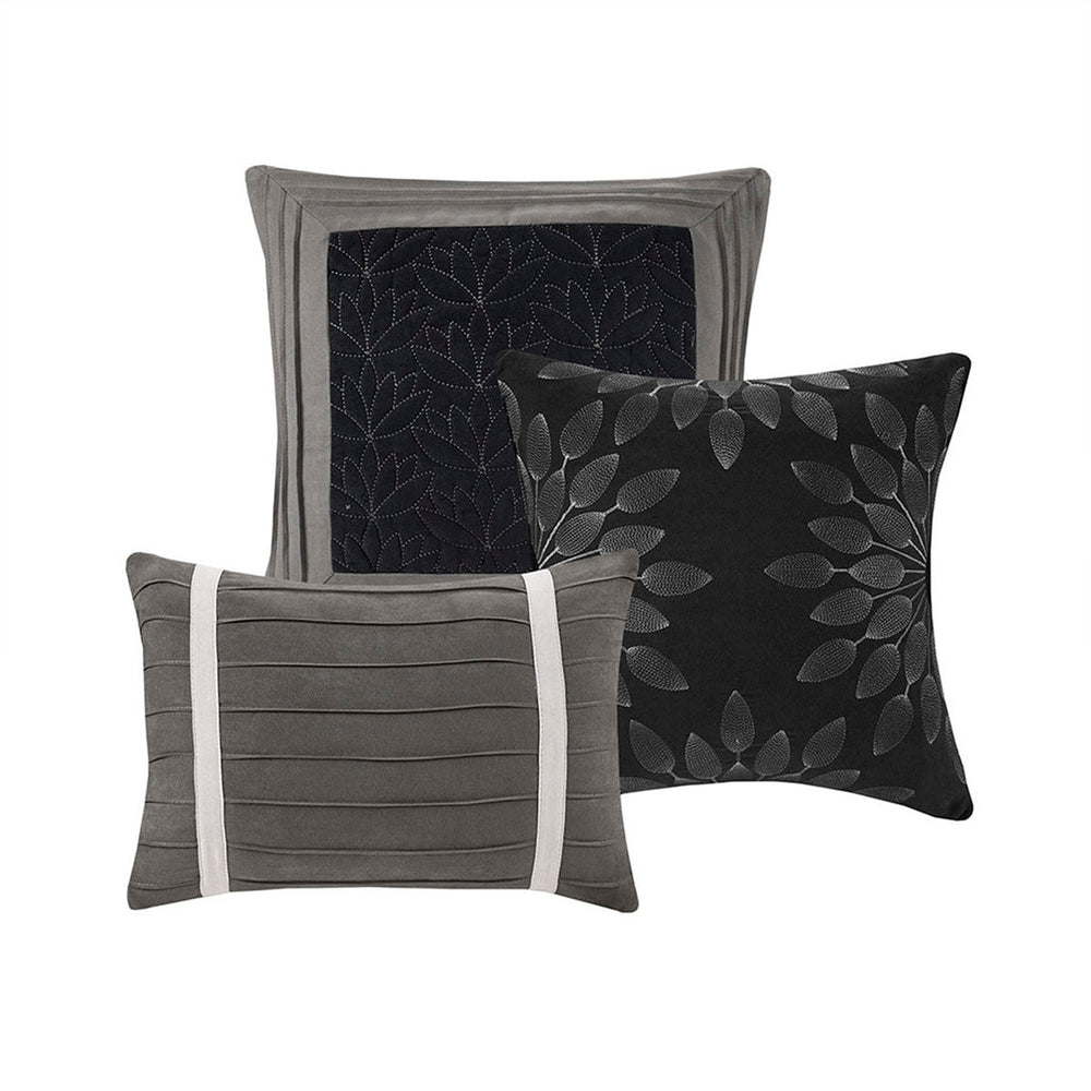 7 PC Pieced Faux Suede Comforter Set Black Cal King Media 9