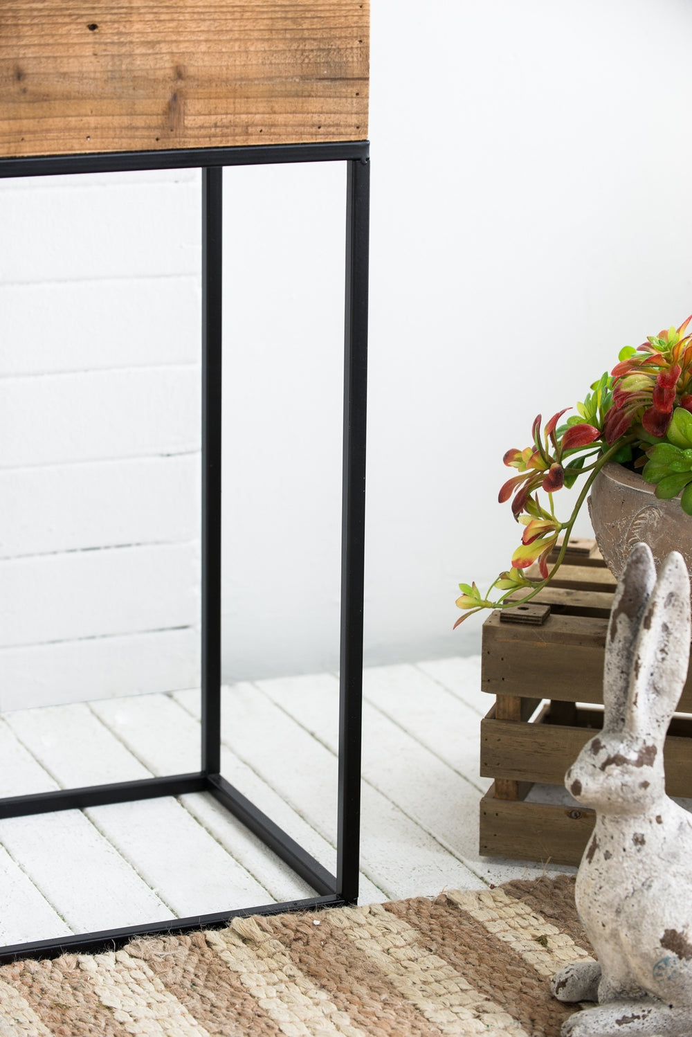 Set of 2 Reclaimed Wooden Box With Black Iron Stand, L:11x11x29.5' S:8.5x8.5x21.5' Media 12