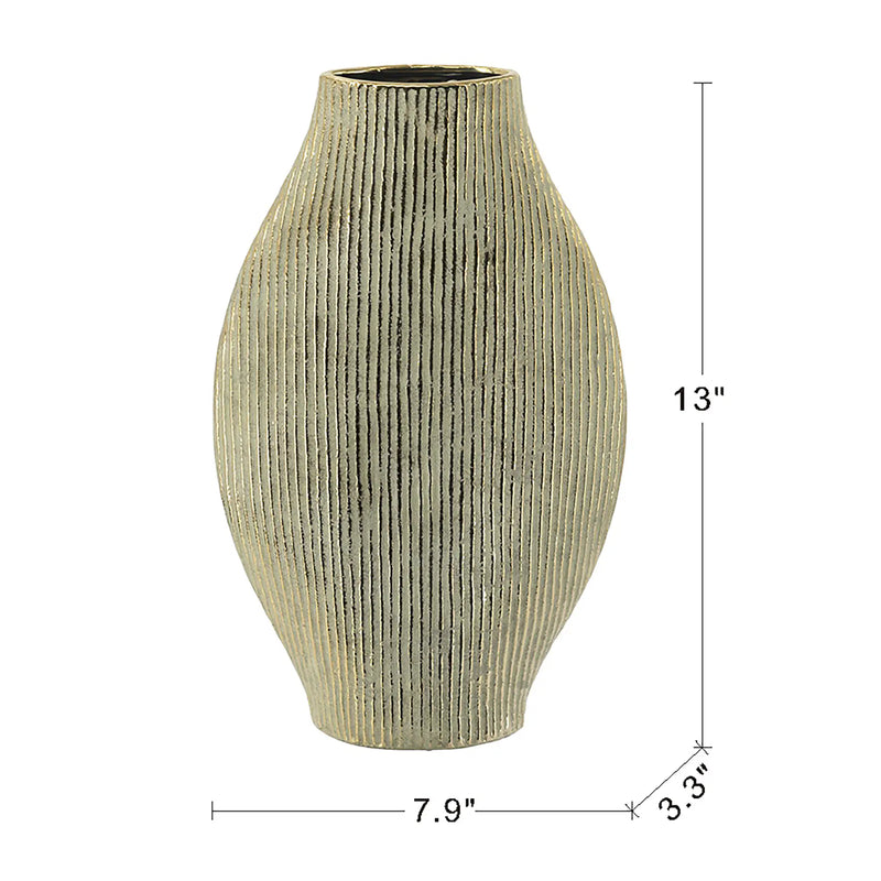 Ceramic Accent Vase with Vertical Ribbed Texture