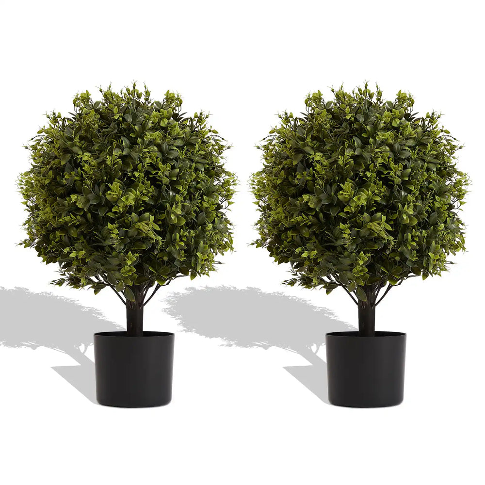 UV Protection Artificial Ball Topiary Tree Decoration in Pot 55cm Green Plastic Set of 2