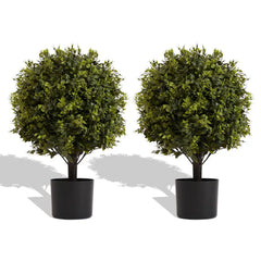 UV Protection Artificial Ball Topiary Tree Decoration in Pot 55cm Green Plastic Set of 2 perspective