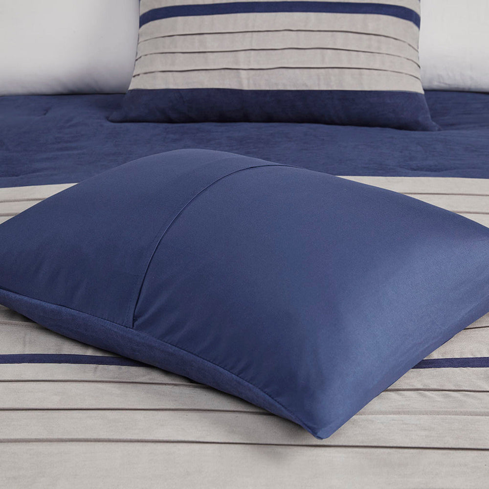 7 PC Pieced Faux Suede Comforter Set Blue Cal King Media 10