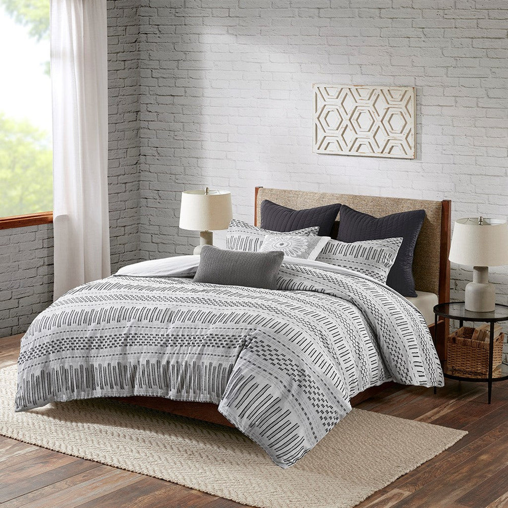 Cotton Jacquard Comforter Mini Set Grey/Black King/Cal King Media 10