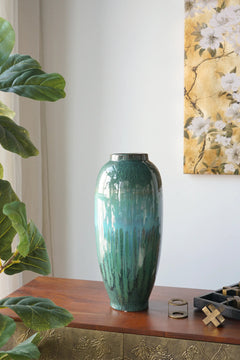 Decorative Ceramic Vase With Blue And Green Reactive Glaze perspective