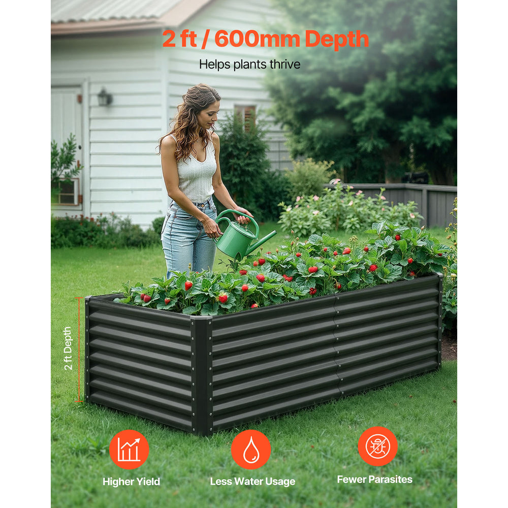 Metal Raised Garden Bed, 6 x 3 x 2 ft Outdoor Galvanized Planter Garden Box, Open Bottom Design, Large Planter Raised Bed for Growing Vegetables, Flowers, Herbs, and Succulents, Dark Gray Media 10