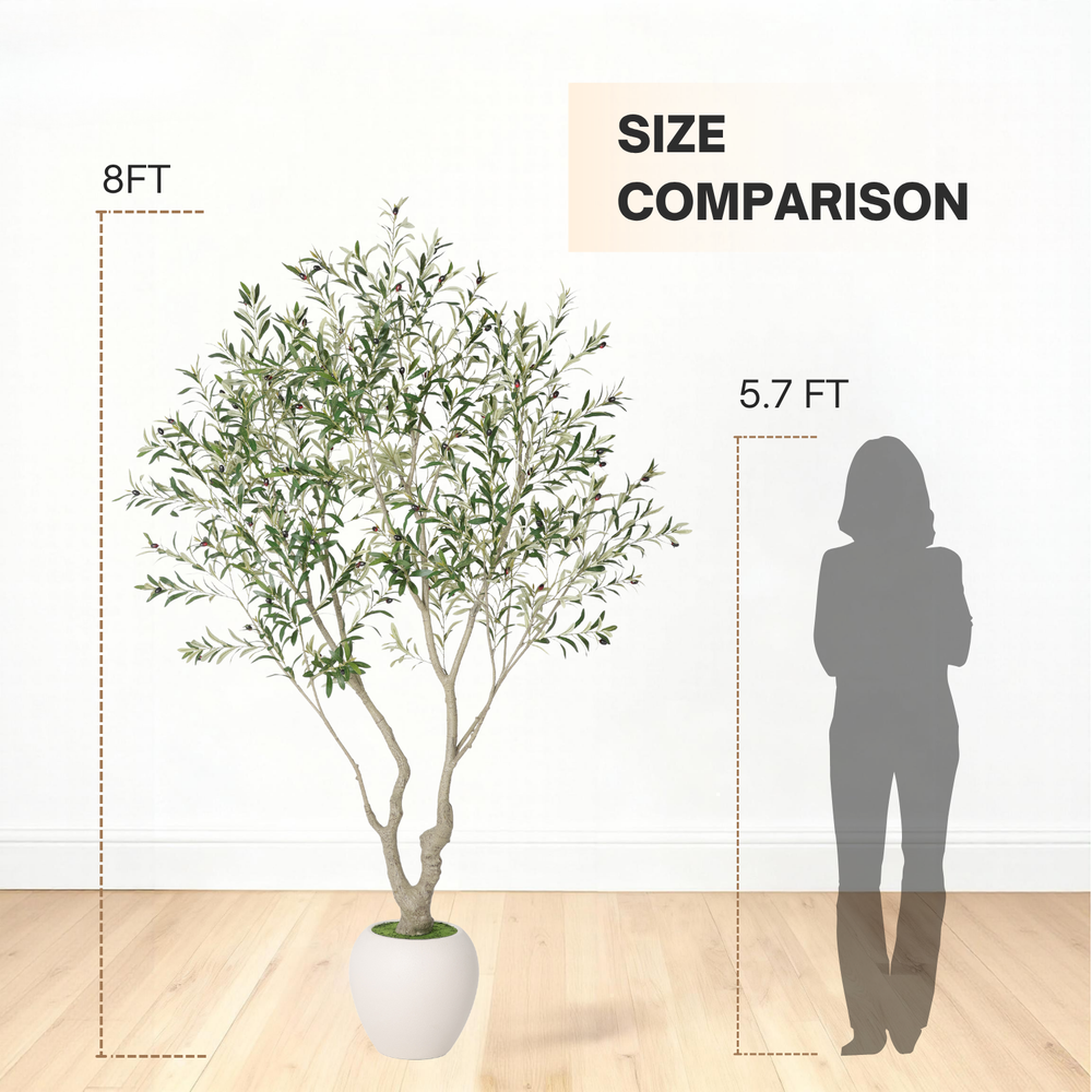 8FT Artificial Olive Tree With Decorative White Pot, Tall Indoor & Covered Outdoor Decorative Tree, 1pc/set Media 7