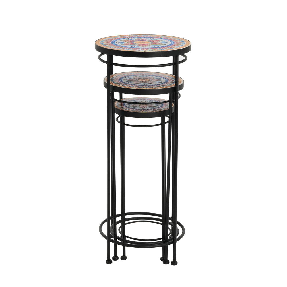 Wesley Ceramic Tile Plant Stand Set with Durable Iron Frame in Black and Red Media 14