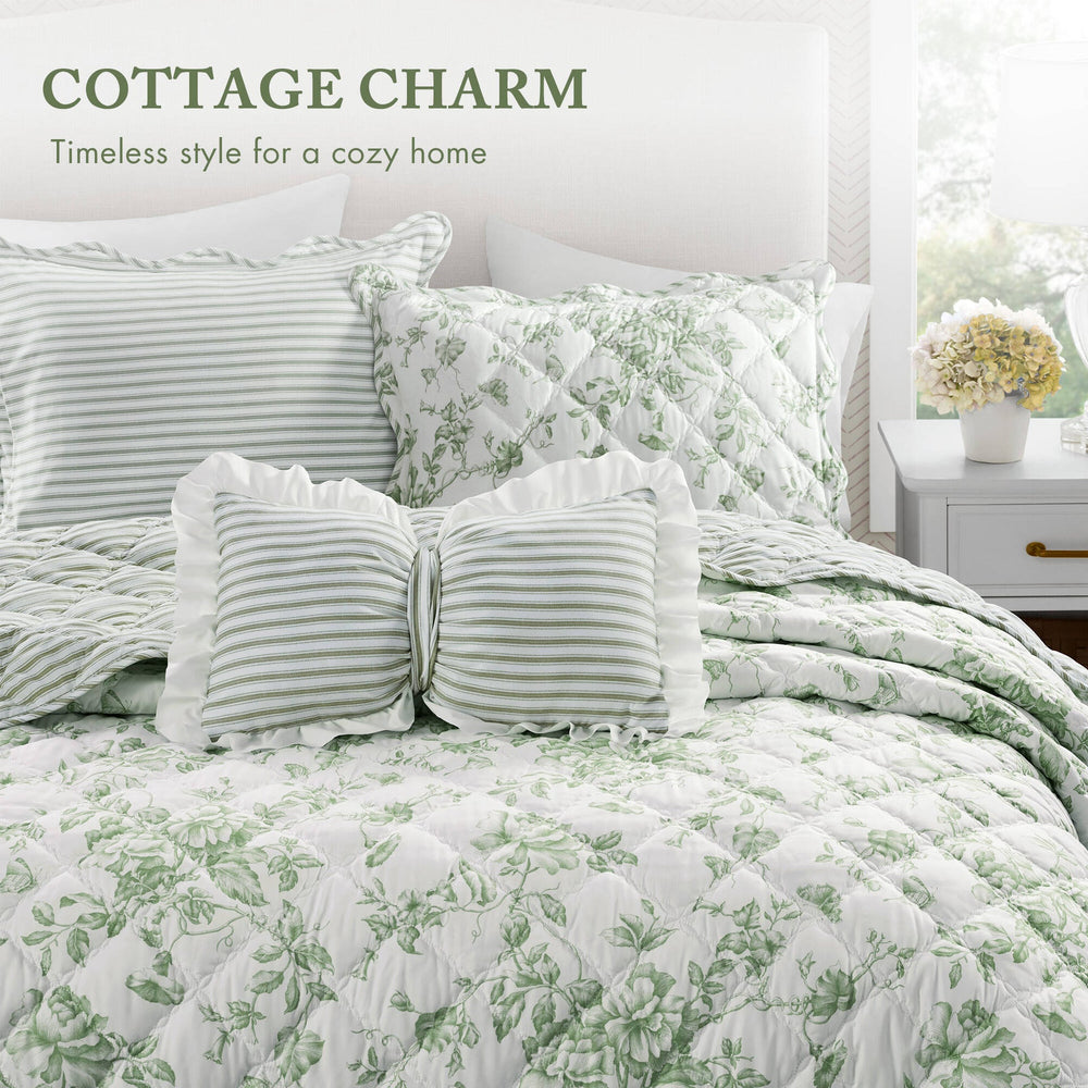 4 Pieces King  Quilt Set with Decorative Pillow,Green Media 15